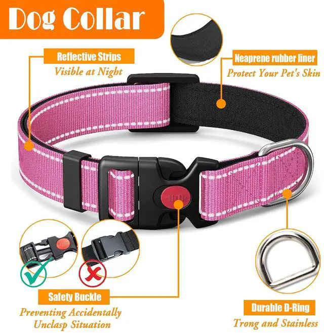 Alt view image 6 of 7 - No Pull Dog Harness, Collar & Leash Set | Includes Dog Seat Belt, Collapsible Bowls & Poop Bag Dispenser. Ideal for Training, Walking, Hiking. Fits Small to Large Dogs(Pink-L)