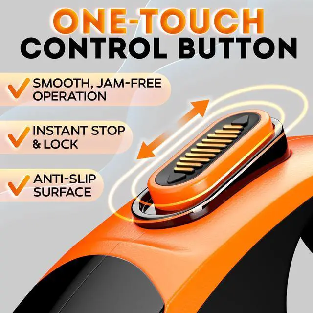 Alt view image 4 of 6 - Retractable Dog Leash 18.2 ft Chew Proof Cable Included 360° Tangle-Free Design Heavy Duty Reflective Leash Soft Anti-Slip Grip Outdoor Daily for Small Medium Dogs up to 50 lbs (Orange)