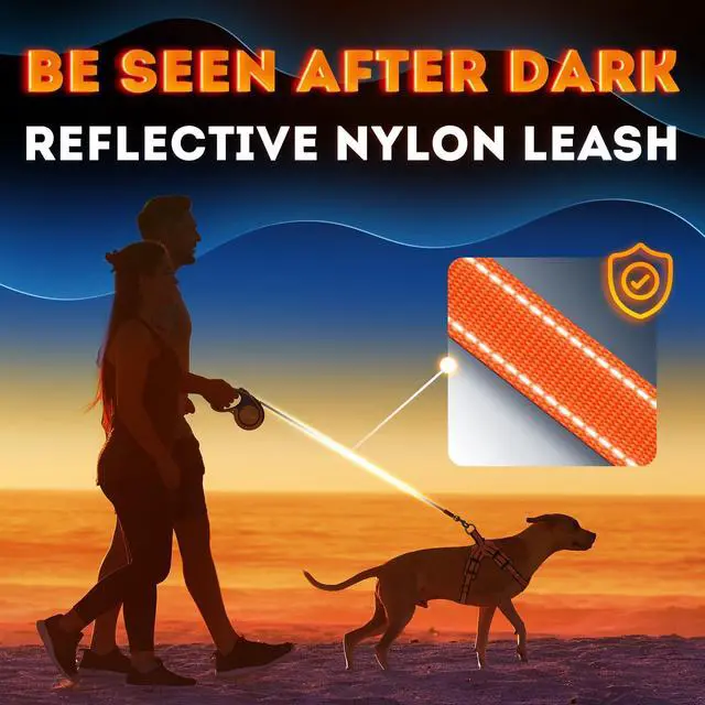 Alt view image 6 of 6 - Retractable Dog Leash 18.2 ft Chew Proof Cable Included 360° Tangle-Free Design Heavy Duty Reflective Leash Soft Anti-Slip Grip Outdoor Daily for Small Medium Dogs up to 50 lbs (Orange)