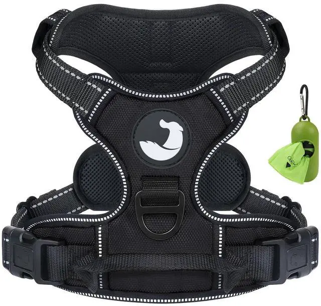 Main image of No Pull Dog Harness Medium Sized Dog, Reflective Pet Vest with Front Clip, Adjustable Soft Padded Harnesses with Easy Control Handle for Training and Walking, Black, M