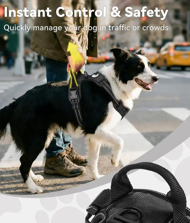 Alt view image 3 of 6 - No Pull Dog Harness Medium Sized Dog, Reflective Pet Vest with Front Clip, Adjustable Soft Padded Harnesses with Easy Control Handle for Training and Walking, Black, M