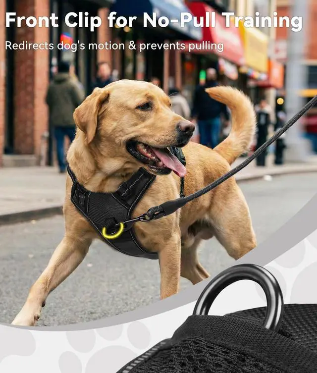 Alt view image 2 of 6 - No Pull Dog Harness Medium Sized Dog, Reflective Pet Vest with Front Clip, Adjustable Soft Padded Harnesses with Easy Control Handle for Training and Walking, Black, M