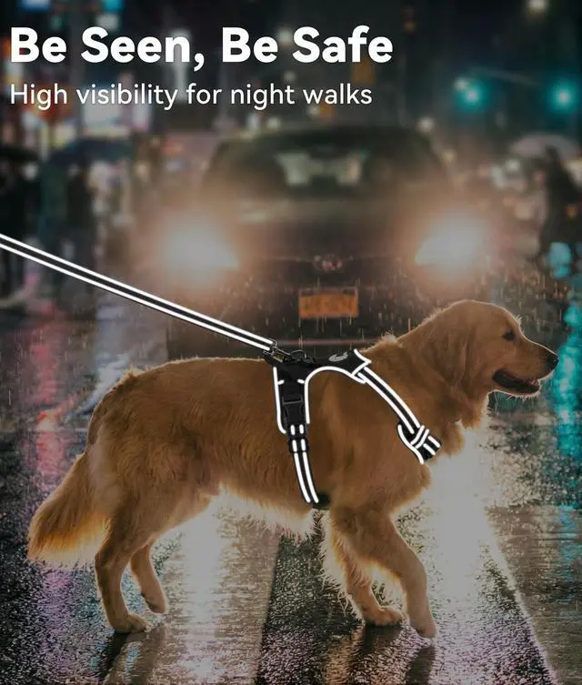Alt view image 5 of 6 - No Pull Dog Harness Medium Sized Dog, Reflective Pet Vest with Front Clip, Adjustable Soft Padded Harnesses with Easy Control Handle for Training and Walking, Black, M