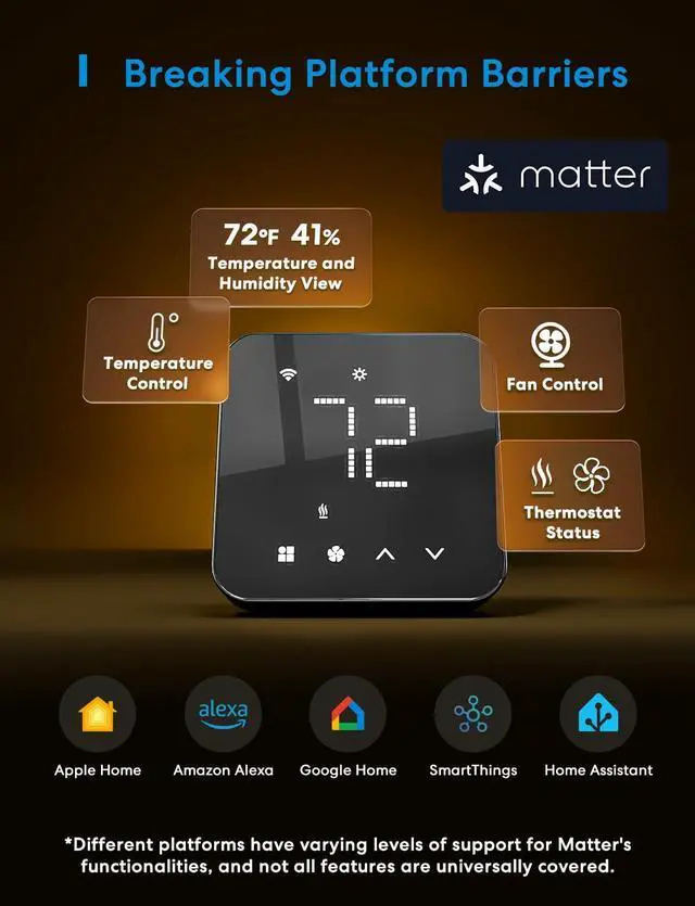Alt view image 3 of 7 - Smart Thermostat for Home, WiFi Thermostat Works with Matter, Alexa, Apple Home, Google Assistant, App & Voice Control, 7x24h Scheduling, Energy Saving, C-Wire Required