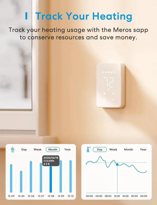 Alt view image 7 of 7 - Matter Smart Thermostat for Electric Baseboard Heater, Works with Alexa, HomeKit, Google, SmartThings, Programmable WiFi Thermostat for House, Energy Saving, App & Voice Control for Smart Home