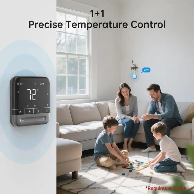 Alt view image 2 of 7 - Smart Thermostat for Home with Room Sensor, 7 Days Programmable, Energy Saving WiFi Thermostats for HouseAPP & Touchscreen Control, C Wire Required, 3.95 Inch Large Screen