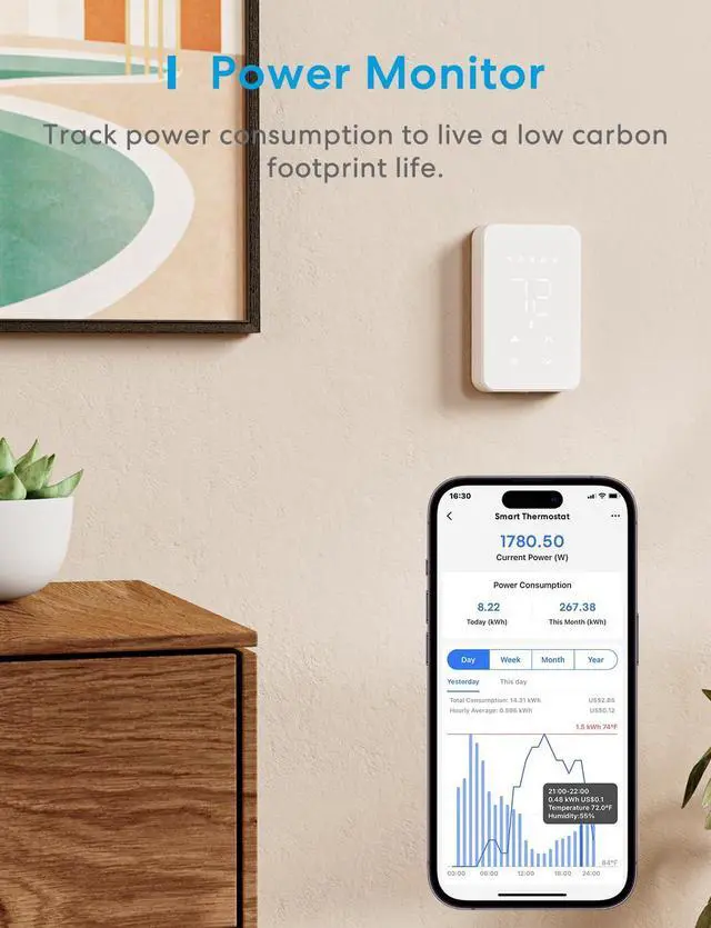 Alt view image 7 of 7 - Smart Thermostat for Electric Baseboard and in-Wall Heaters Work with HomeKit, Alexa and Google Home, 120V-240V Wi-Fi Programmable Thermostat with Easy Install, Energy Saving, 4 Wires Needed