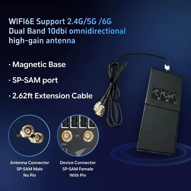 Alt view image 2 of 7 - 2T2R Antenna Dual Band Wi-Fi Moving Antenna with 2.62ft Extension Cable for PC Desktop Computer Motherboard WiFi Wireless Network Router
