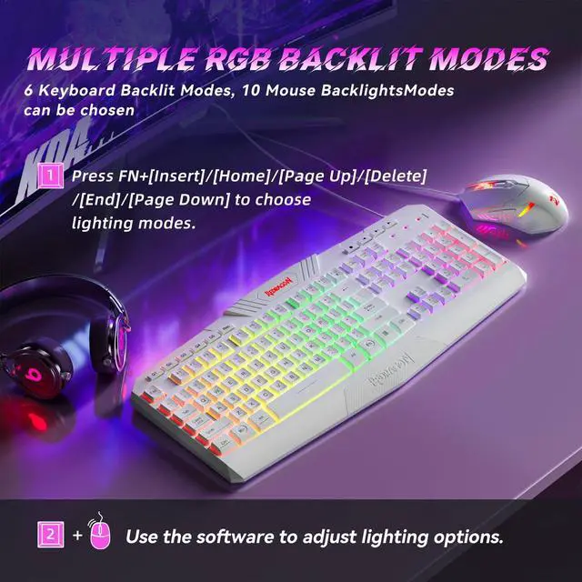 Alt view image 3 of 7 - Updated Programmable Gaming Keyboard and Mouse, RGB Backlit Keyboard Mouse with Software, Independent Macro Record Keys, Value Combo Set, White - S101-3 PRO