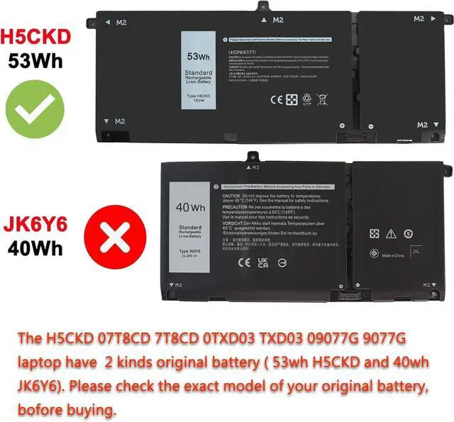 Alt view image 2 of 7 - New 53Wh H5CKD 15V Battery Replacement for Inspiron 5400 5406 7405 7300 7306 7500 7506 2-in-1 Silver 5300 5301 5401 5402 5408 5409 5501 5502 5508 5509 Series Latitude 3410 3510 Vostro 5300 5301 7T8CD