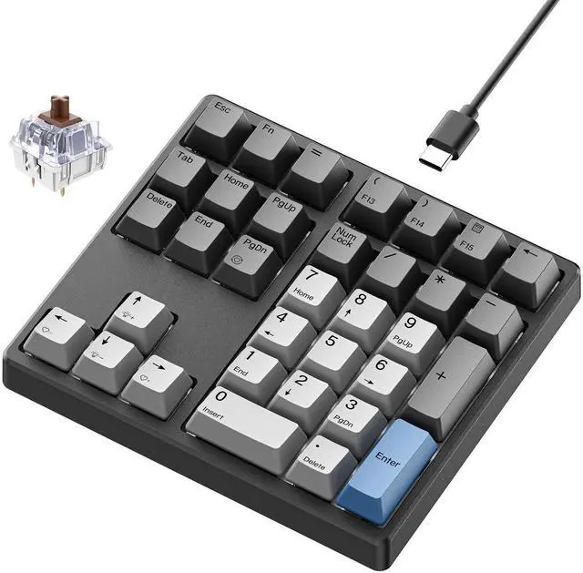 Main image of KN34 Wired Mechanical Number Pad- 34 Keys Hot Swappable Numeric Keypad with White Backlight& PBT Keycaps for Laptop, MacBook, PC Desktop, Compact Keyboard(Brown Switch)