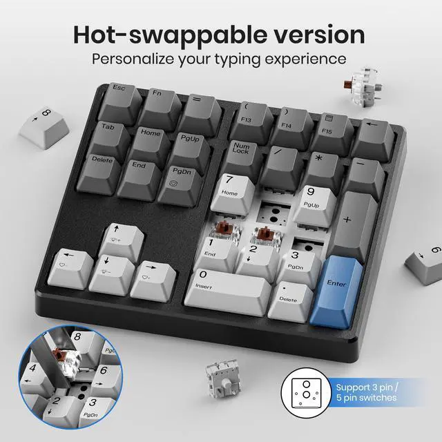 Alt view image 5 of 7 - KN34 Wired Mechanical Number Pad- 34 Keys Hot Swappable Numeric Keypad with White Backlight& PBT Keycaps for Laptop, MacBook, PC Desktop, Compact Keyboard(Brown Switch)