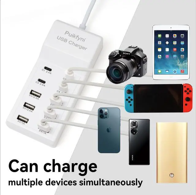 Alt view image 3 of 7 - USB Charger Station with 4 Type-C and 6 Type-A Ports, Rapid Charging Auto Detect Technology Safety Guaranteed, 50W 10A USB Charger Block for Smart Phone, Tablet, Laptop, Multiple Devices
