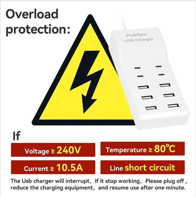 Alt view image 6 of 7 - USB Charger Station with 4 Type-C and 6 Type-A Ports, Rapid Charging Auto Detect Technology Safety Guaranteed, 50W 10A USB Charger Block for Smart Phone, Tablet, Laptop, Multiple Devices