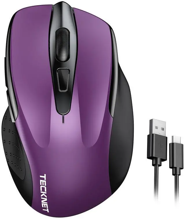 Main image of Wireless Mouse Rechargeable, 2.4G USB-A Silent Mouse, Quiet Click, 6 Adjustable 4800 DPI, Cordless Computer Mice, Ergonomic Mice for Laptop, 6 Buttons for Chromebook, Ergo Grip - Purple