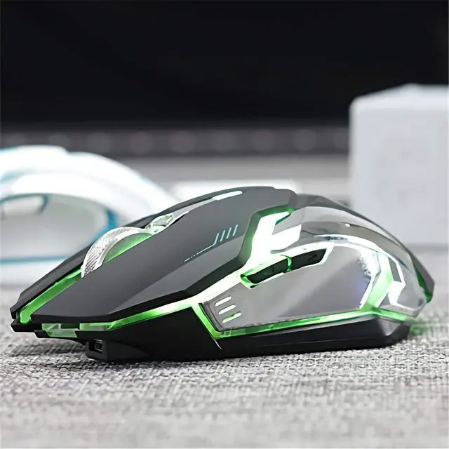 Alt view image 2 of 7 - Wireless Gaming Mouse, Silent Wireless Mouse, Rechargeable Computer Mice with Colorful RGB LED Lights and 3-Level-Adjustable DPI, 6 Buttons Mouse with Side Buttons for Laptop and Desktop