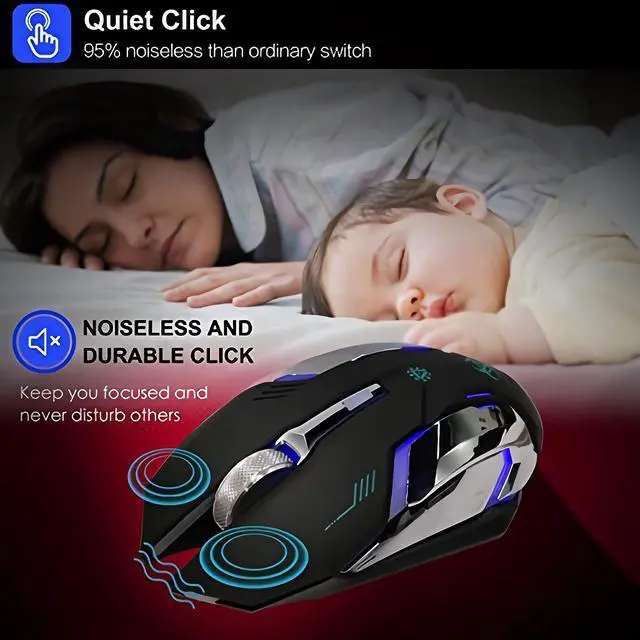 Alt view image 3 of 7 - Wireless Gaming Mouse, Silent Wireless Mouse, Rechargeable Computer Mice with Colorful RGB LED Lights and 3-Level-Adjustable DPI, 6 Buttons Mouse with Side Buttons for Laptop and Desktop