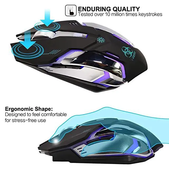 Alt view image 5 of 7 - Wireless Gaming Mouse, Silent Wireless Mouse, Rechargeable Computer Mice with Colorful RGB LED Lights and 3-Level-Adjustable DPI, 6 Buttons Mouse with Side Buttons for Laptop and Desktop