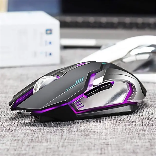 Alt view image 4 of 7 - Wireless Gaming Mouse, Silent Wireless Mouse, Rechargeable Computer Mice with Colorful RGB LED Lights and 3-Level-Adjustable DPI, 6 Buttons Mouse with Side Buttons for Laptop and Desktop