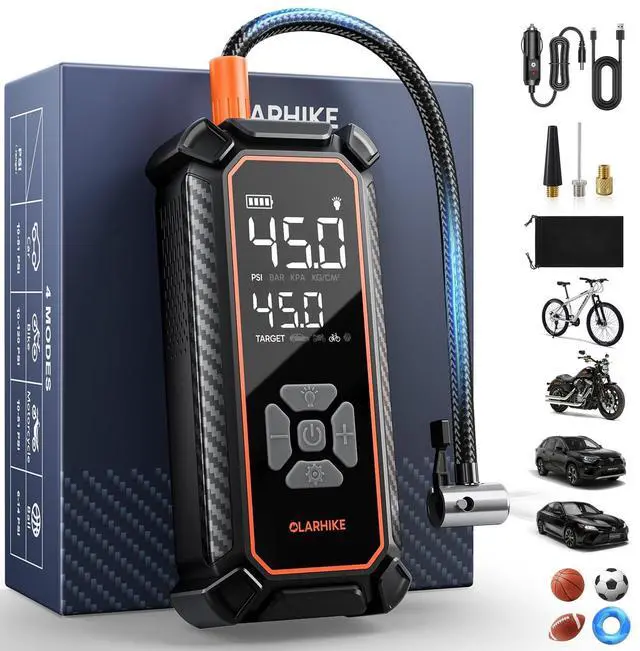 Main image of Cordless Tire Inflator Portable Air Compressor,150 PSI Bike Pump with LED Light & Digital Pressure Gauge, Dual Power Air Pump for Car Tires, Motorcycle, Bicycle, Ball