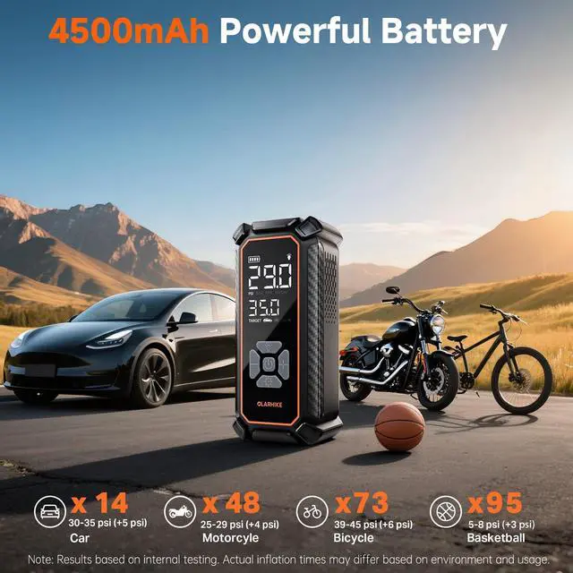 Alt view image 4 of 7 - Cordless Tire Inflator Portable Air Compressor,150 PSI Bike Pump with LED Light & Digital Pressure Gauge, Dual Power Air Pump for Car Tires, Motorcycle, Bicycle, Ball