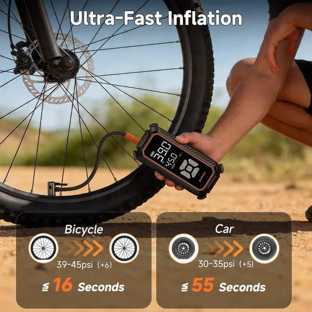 Alt view image 2 of 7 - Cordless Tire Inflator Portable Air Compressor,150 PSI Bike Pump with LED Light & Digital Pressure Gauge, Dual Power Air Pump for Car Tires, Motorcycle, Bicycle, Ball