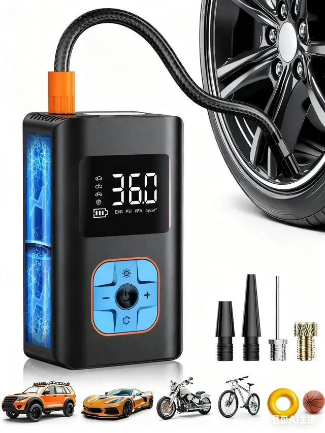 Main image of Tire Inflator Portable Air Compressor, 150PSI Air Pump for Car Tires with LED Light, Cordless Tire Pump with Digital Pressure Gauge, Tire Inflator for Car, Bike, Motorcycle, Ball (Blue)