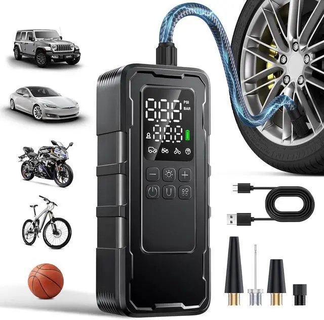 Main image of Tire Inflator Portable Air Compressor, 150 PSI Cordless Air Pump for Car Tires with Digital Pressure Gauge, Auto-Shutoff, LED Light, 12V Rechargeable Battery for Motorcycle, Bike, Ball, Inflatables
