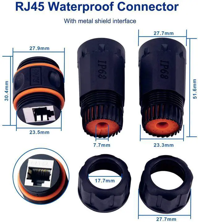 Alt view image 6 of 7 - Waterproof Shielded RJ45 Coupler IP68,CAT6A/CAT6/CAT5E/CAT5 Female to Female Coupler Connector Shielded for Outdoor Ethernet LAN Cable-2 Pack