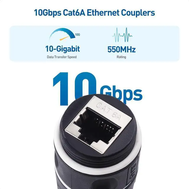 Alt view image 3 of 7 - 3-Pack 10Gbps Cat6A Shielded IP68 Waterproof RJ45 Coupler (Waterproof Ethernet Connector for Outdoor) in Black