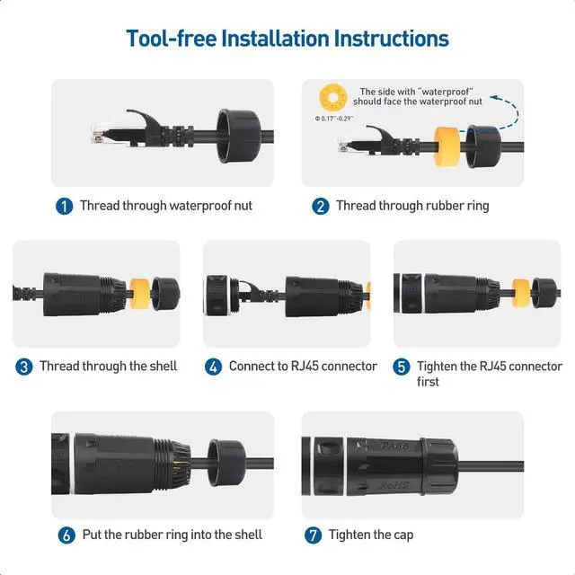 Alt view image 6 of 7 - 3-Pack 10Gbps Cat6A Shielded IP68 Waterproof RJ45 Coupler (Waterproof Ethernet Connector for Outdoor) in Black