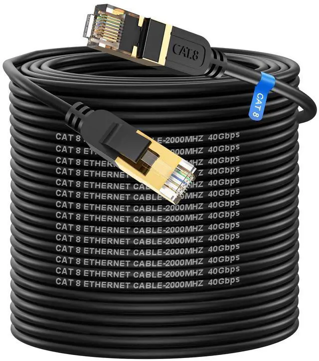 Main image of 8 Ethernet Cable, 250FT High Speed Heavy Duty 26AWG Cat8 LAN Network Cable 40Gbps, 2000Mhz with Gold Plated RJ45 Connector, Outdoor&Indoor Internet Cable Compatible for Router Gaming Modem Xbox