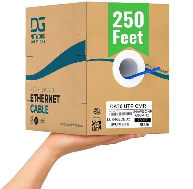 Main image of Cat6 Riser (CMR), 250ft, Unshielded, 24AWG, with Spline (+), Solid Bare Copper, 600MHz, ETL Listed, Indoor/Home/Commercial Use, Bulk Ethernet Cable, Blue