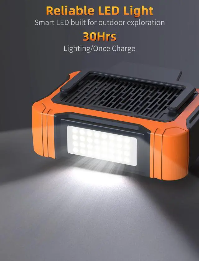 Alt view image 5 of 7 - 10000mAh Waist Clip Fan with Solar Panel, 30H Working Time, Personal LED Light, Battery Powered Belt Fan, Strong Airflow, 3 Speeds, Body for Outdoor, Working, Camping, Hiking