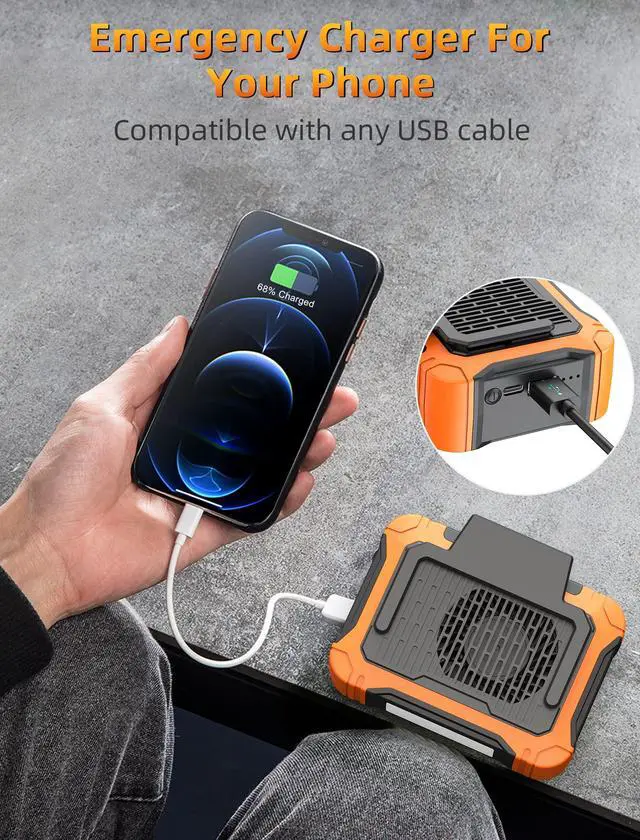 Alt view image 6 of 7 - 10000mAh Waist Clip Fan with Solar Panel, 30H Working Time, Personal LED Light, Battery Powered Belt Fan, Strong Airflow, 3 Speeds, Body for Outdoor, Working, Camping, Hiking