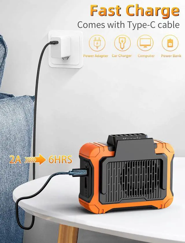 Alt view image 7 of 7 - 10000mAh Waist Clip Fan with Solar Panel, 30H Working Time, Personal LED Light, Battery Powered Belt Fan, Strong Airflow, 3 Speeds, Body for Outdoor, Working, Camping, Hiking