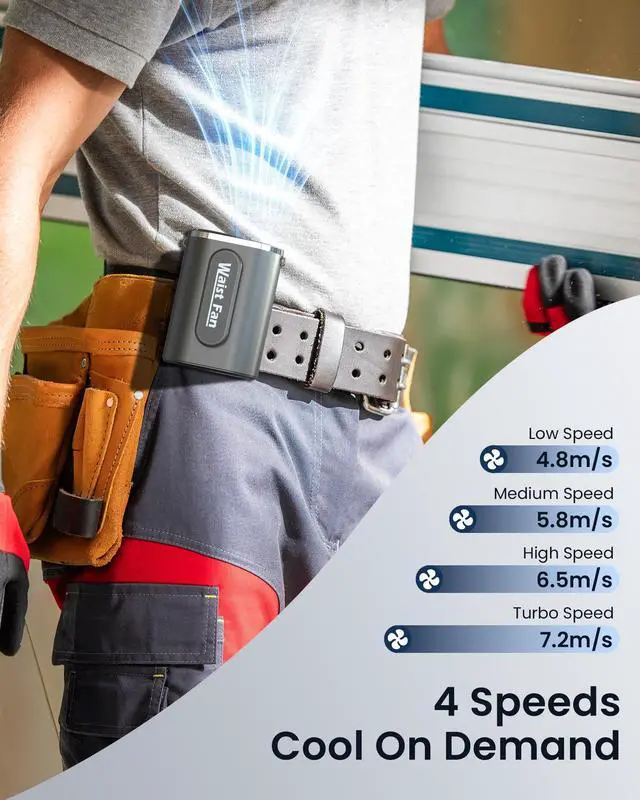 Alt view image 2 of 7 - Portable Mini Waist Belt Fan Rechargeable, Upgraded 17500RPM Strong Airflow with 4 Speed Levels, Personal Hands-free Necklace Cooling Fan, Under Shirt Cooling for Blue Collar, Weeding, Outdoor