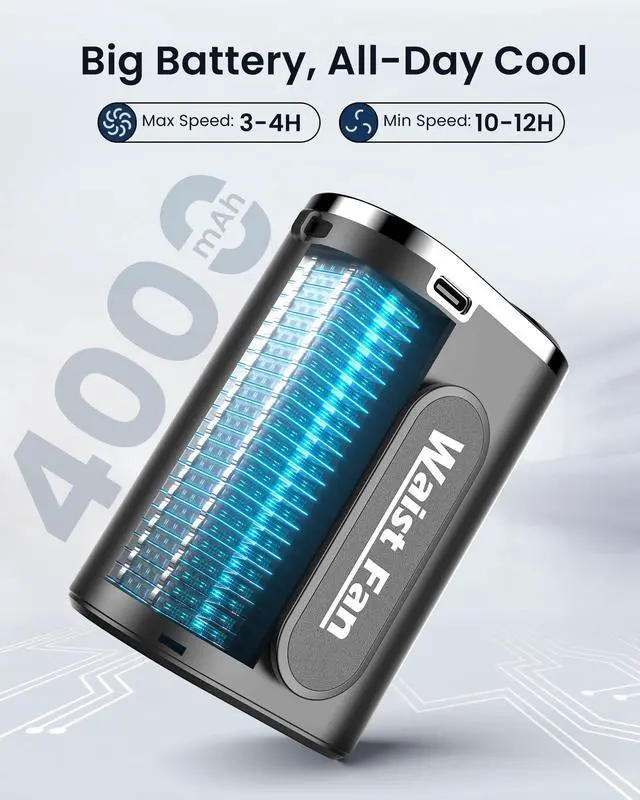 Alt view image 3 of 7 - Portable Mini Waist Belt Fan Rechargeable, Upgraded 17500RPM Strong Airflow with 4 Speed Levels, Personal Hands-free Necklace Cooling Fan, Under Shirt Cooling for Blue Collar, Weeding, Outdoor