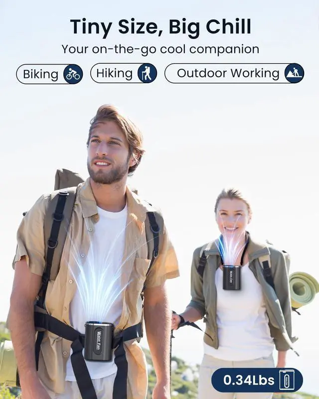 Alt view image 7 of 7 - Portable Mini Waist Belt Fan Rechargeable, Upgraded 17500RPM Strong Airflow with 4 Speed Levels, Personal Hands-free Necklace Cooling Fan, Under Shirt Cooling for Blue Collar, Weeding, Outdoor