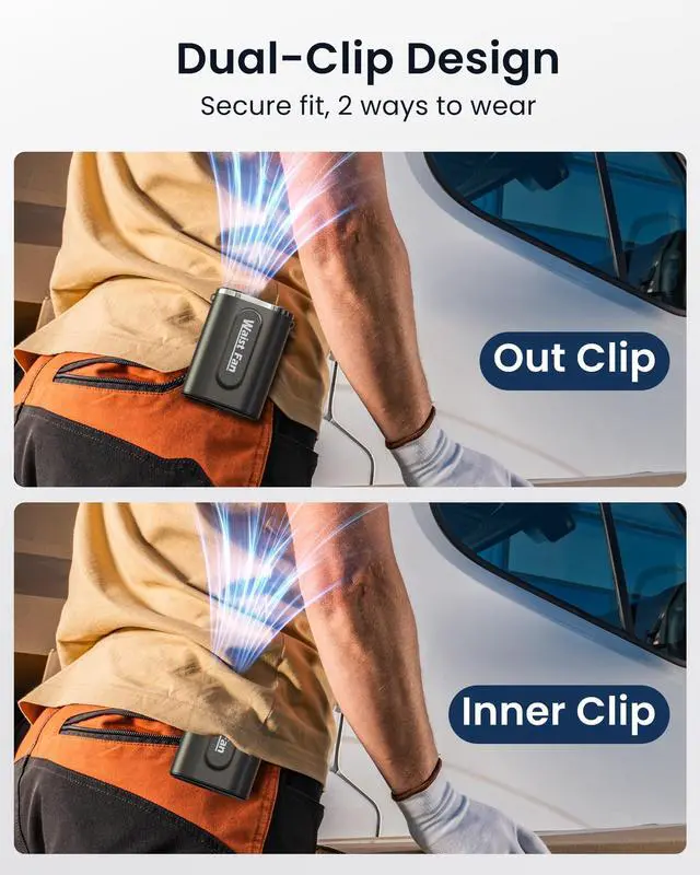 Alt view image 4 of 7 - Portable Mini Waist Belt Fan Rechargeable, Upgraded 17500RPM Strong Airflow with 4 Speed Levels, Personal Hands-free Necklace Cooling Fan, Under Shirt Cooling for Blue Collar, Weeding, Outdoor