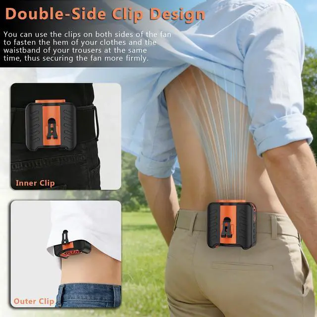 Alt view image 3 of 6 - Portable Waist Fan Clip on 5-Speed with MAX 10500RPM Strong Airflow and LED Flashlight, Wearable Belt Personal Fan Rechargeable for Outdoor Camping Jobsite, 8000mAh
