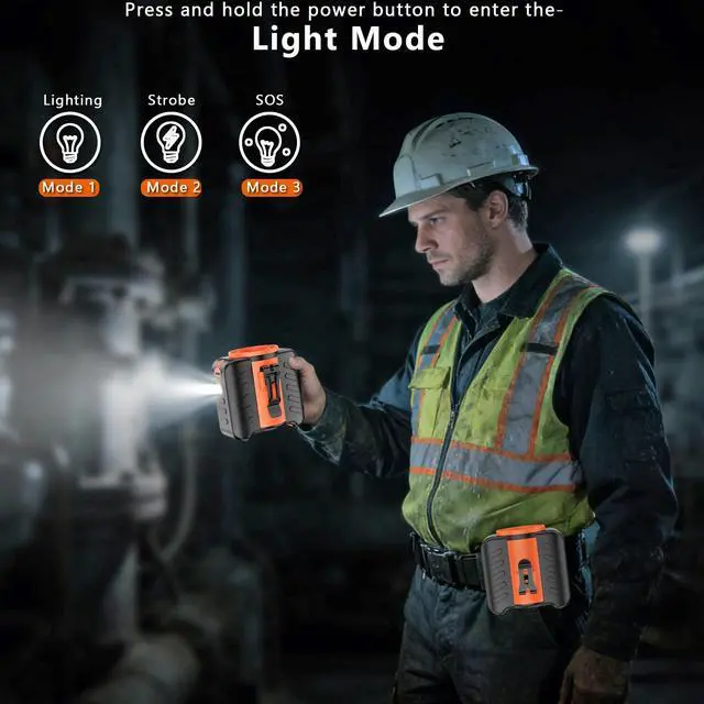 Alt view image 5 of 6 - Portable Waist Fan Clip on 5-Speed with MAX 10500RPM Strong Airflow and LED Flashlight, Wearable Belt Personal Fan Rechargeable for Outdoor Camping Jobsite, 8000mAh