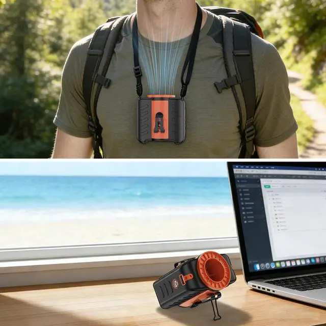 Alt view image 6 of 6 - Portable Waist Fan Clip on 5-Speed with MAX 10500RPM Strong Airflow and LED Flashlight, Wearable Belt Personal Fan Rechargeable for Outdoor Camping Jobsite, 8000mAh