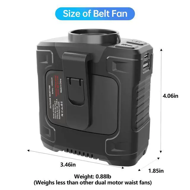 Alt view image 7 of 7 - Waist Fan - Double 17000RPM Strong Motors Portable Belt Fan, 10000mAh Battery, 24H Runtime, 5 Speeds, Max 75ft/s, LED SOS & Red-blue Warning Light for Jobsite, Farming, Camping