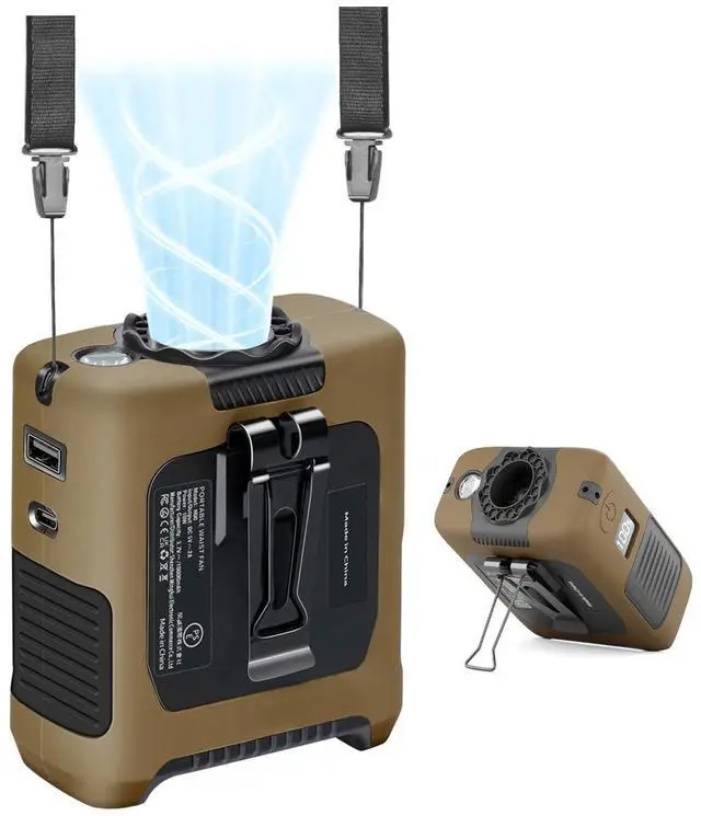 Main image of Portable Fan Wearable Personal Fan with 5 Speed Max 55 Working Hours Low Noise Portable Neck Fans Cooling Waist Fans for Camping Traveling LED Power Display 10000mAh Rechargeable (Brown)