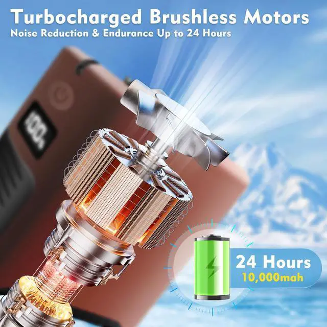 Alt view image 5 of 7 - Portable Fan Wearable Personal Fan with 5 Speed Max 55 Working Hours Low Noise Portable Neck Fans Cooling Waist Fans for Camping Traveling LED Power Display 10000mAh Rechargeable (Brown)