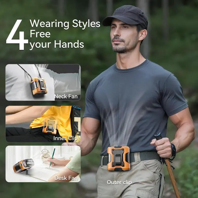 Alt view image 7 of 7 - 5 in 1 Portable Waist Fan, 100 Speeds Powerful 13500RPM, Hands-Free Neck Fan with up to 24H Cooling, Rechargeable Personal Wearable Belt Body Shirt Fan for Camping Outdoor Jobsite, Orange