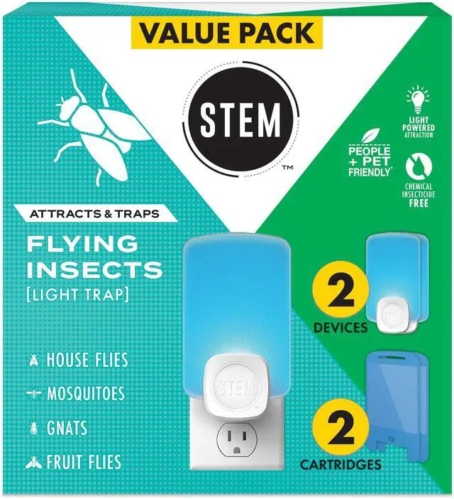 Main image of Flying Insect Trap - Indoor Fruit Fly & Gnat Catcher for Home, Kitchen & Any Room, Attracts & Traps Bugs, Soft Blue UV Light - Includes 2 Plug-In Devices & 2 Cartridges