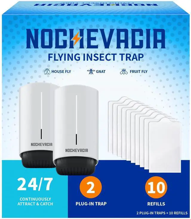 Main image of 2 Plug-in Flying Insect Traps & 10 Refills, Effective Fly Trap for Indoor Use, Small Bug Catcher with Purple Light for Fruit Flies, Gnats, Moths and Mosquitoes
