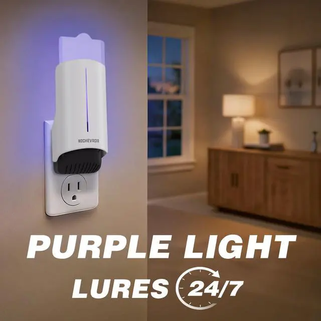 Alt view image 3 of 7 - 2 Plug-in Flying Insect Traps & 10 Refills, Effective Fly Trap for Indoor Use, Small Bug Catcher with Purple Light for Fruit Flies, Gnats, Moths and Mosquitoes
